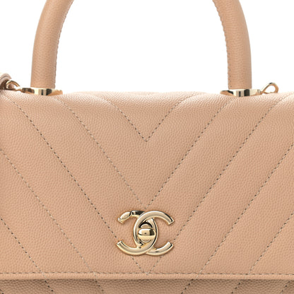 Chanel Caviar Chevron Quilted Mini Coco Handle Flap Beige 8 of 12