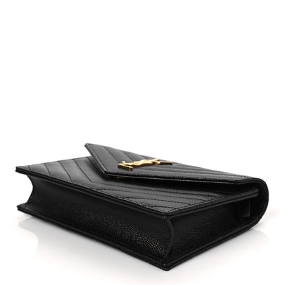 Saint Laurent Grain De Poudre Matelasse Chevron Monogram Envelope Chain Wallet Black 6 of 6