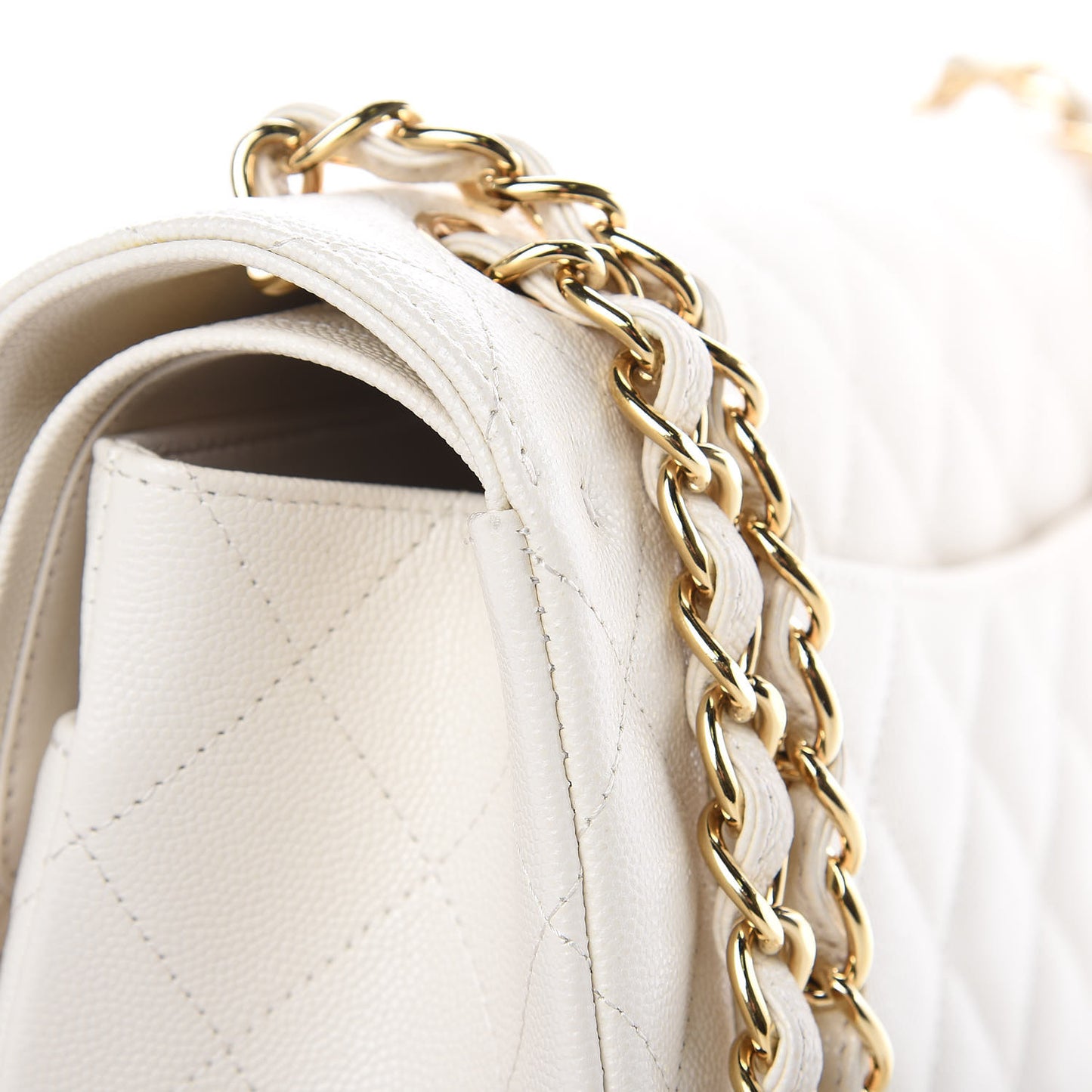 Caviar Quilted Jumbo Double Flap White