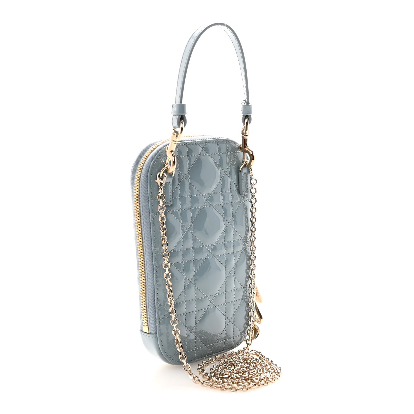 Patent Cannage Lady Dior Phone Holder Bracing Blue