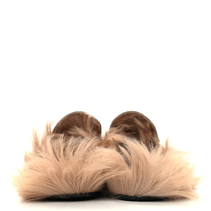 Gucci X DISNEY Mini Vintage GG Supreme Monogram Mickey Mouse Fur Womens Princetown Slippers 42 Beige Vintage Sun Oil 6 of 9