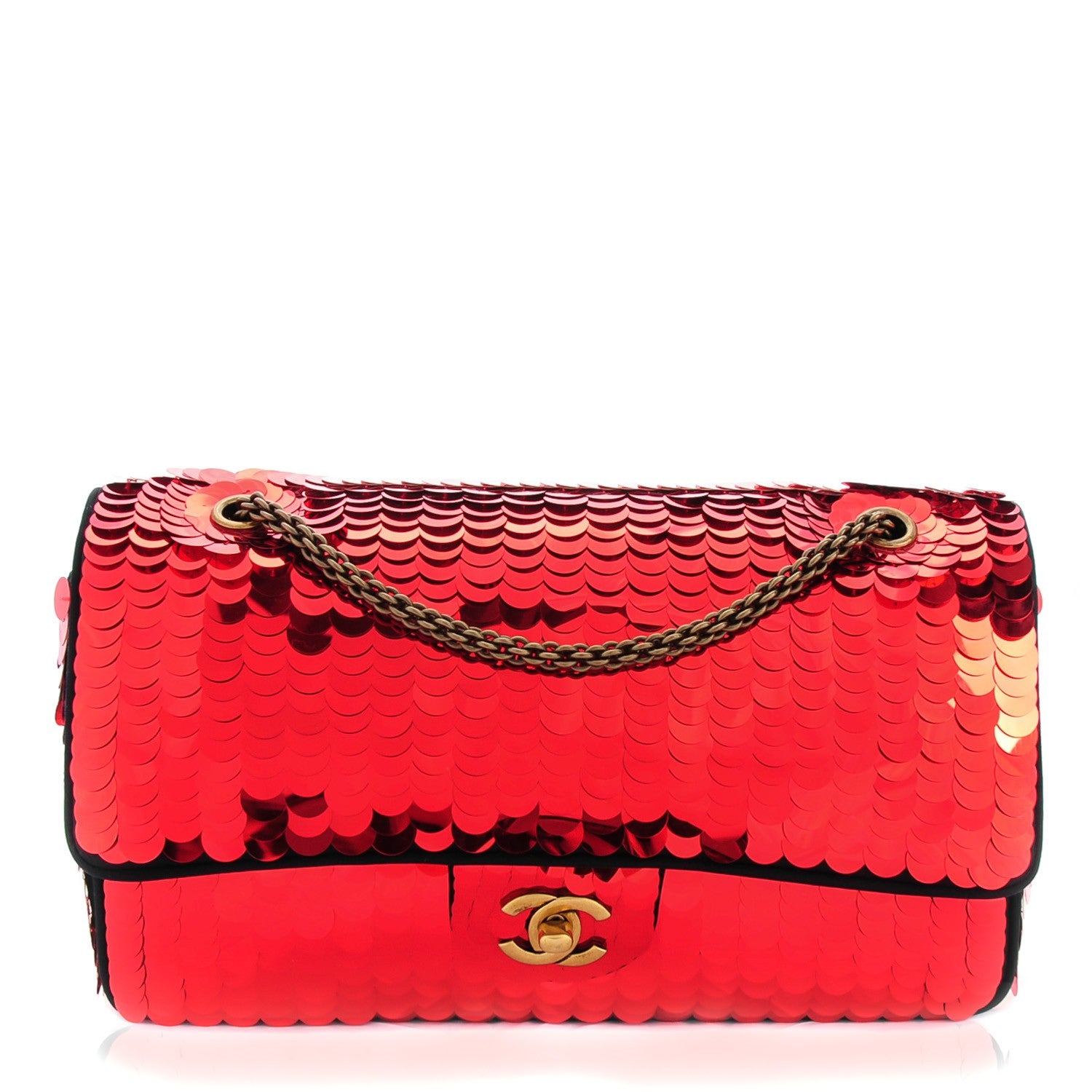 Chanel Satin Sequin Paris Shanghai Medium Double Flap Red 1 of 8