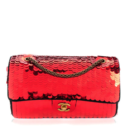 Chanel Satin Sequin Paris Shanghai Medium Double Flap Red 1 of 8