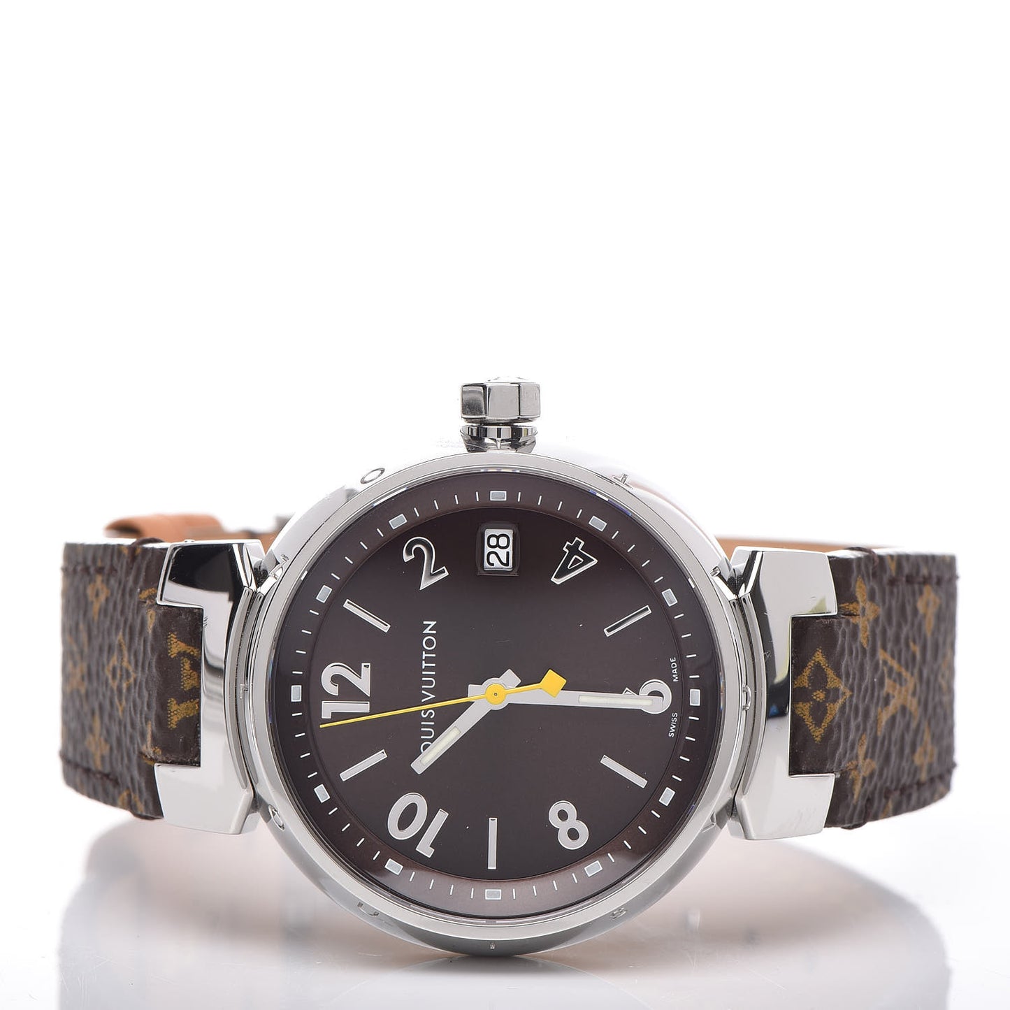 Stainless Steel Monogram 34mm Tambour Quartz Watch Brown