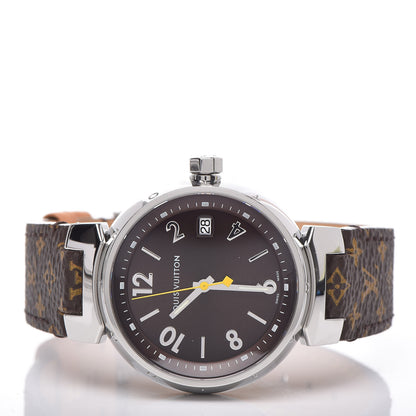 Louis Vuitton Stainless Steel Monogram 34mm Tambour Quartz Watch Brown 3 of 9