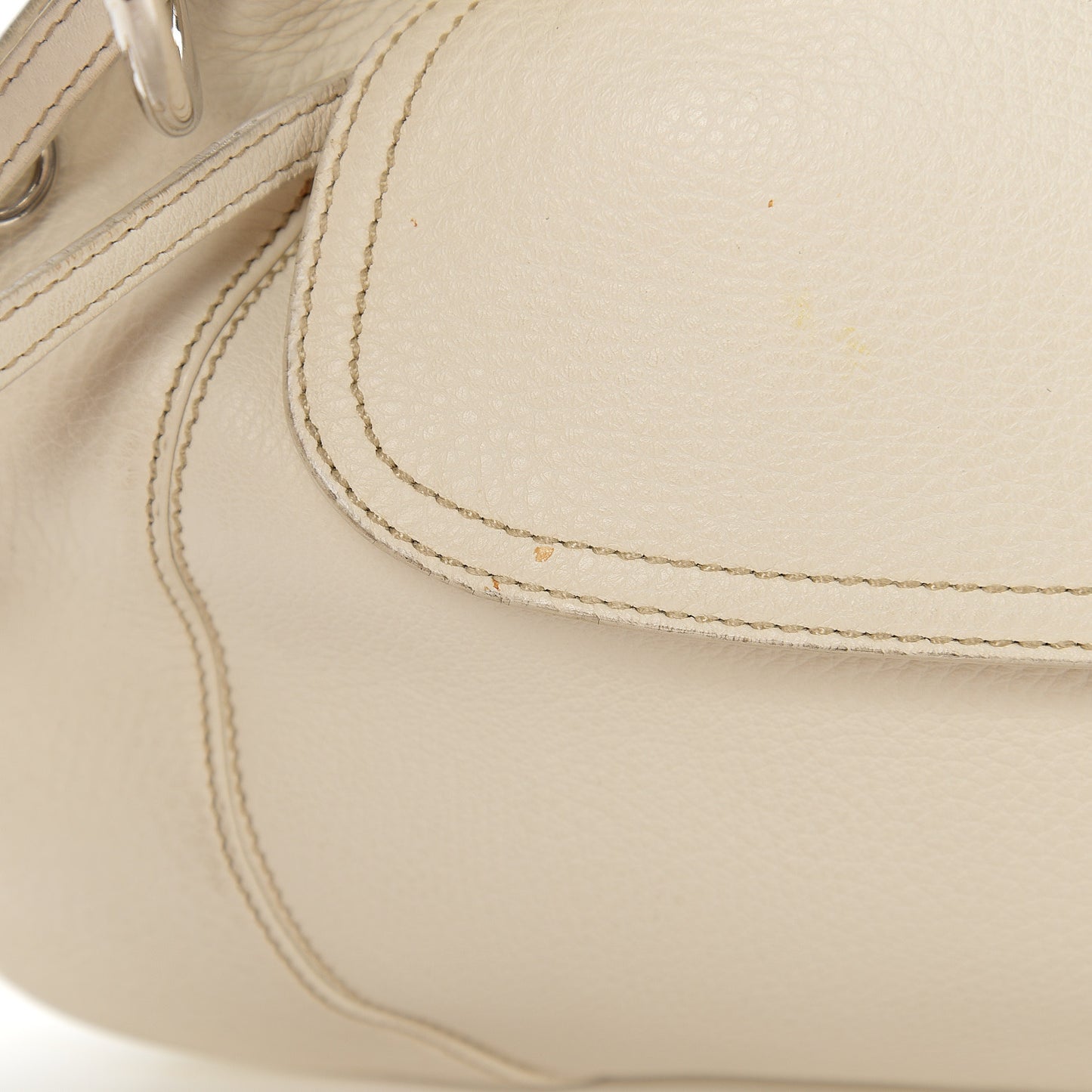 Vitello Daino Metal Bar Top Handle Shoulder Bag White