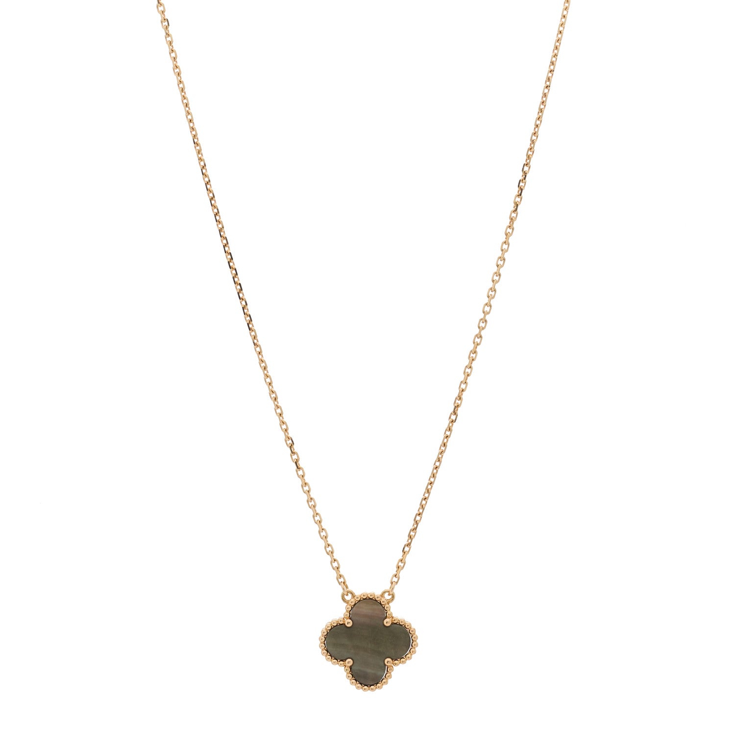 Van Cleef & Arpels 18K Rose Gold Gray Mother of Pearl Vintage Alhambra Pendant Necklace 1 of 6