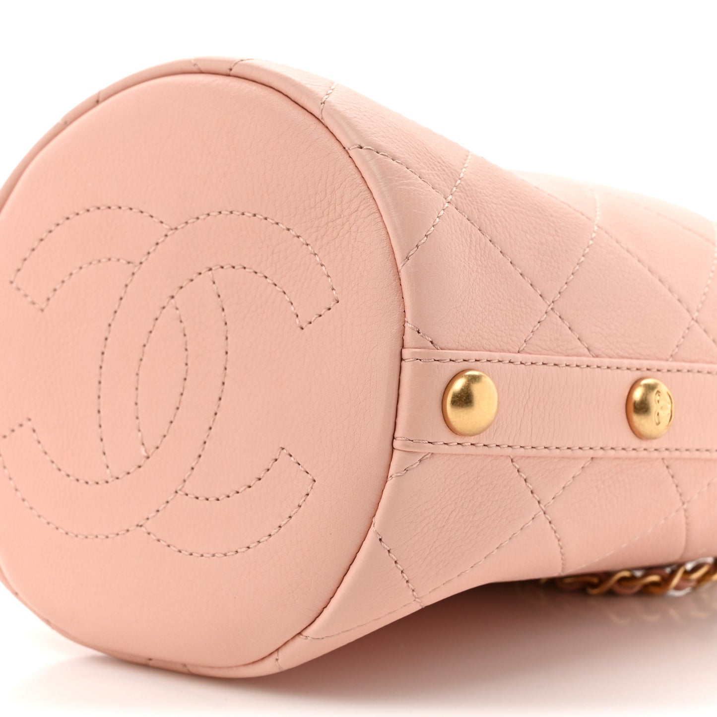 Calfskin Tweed Small CC Chain Bucket Drawstring Bag Light Pink