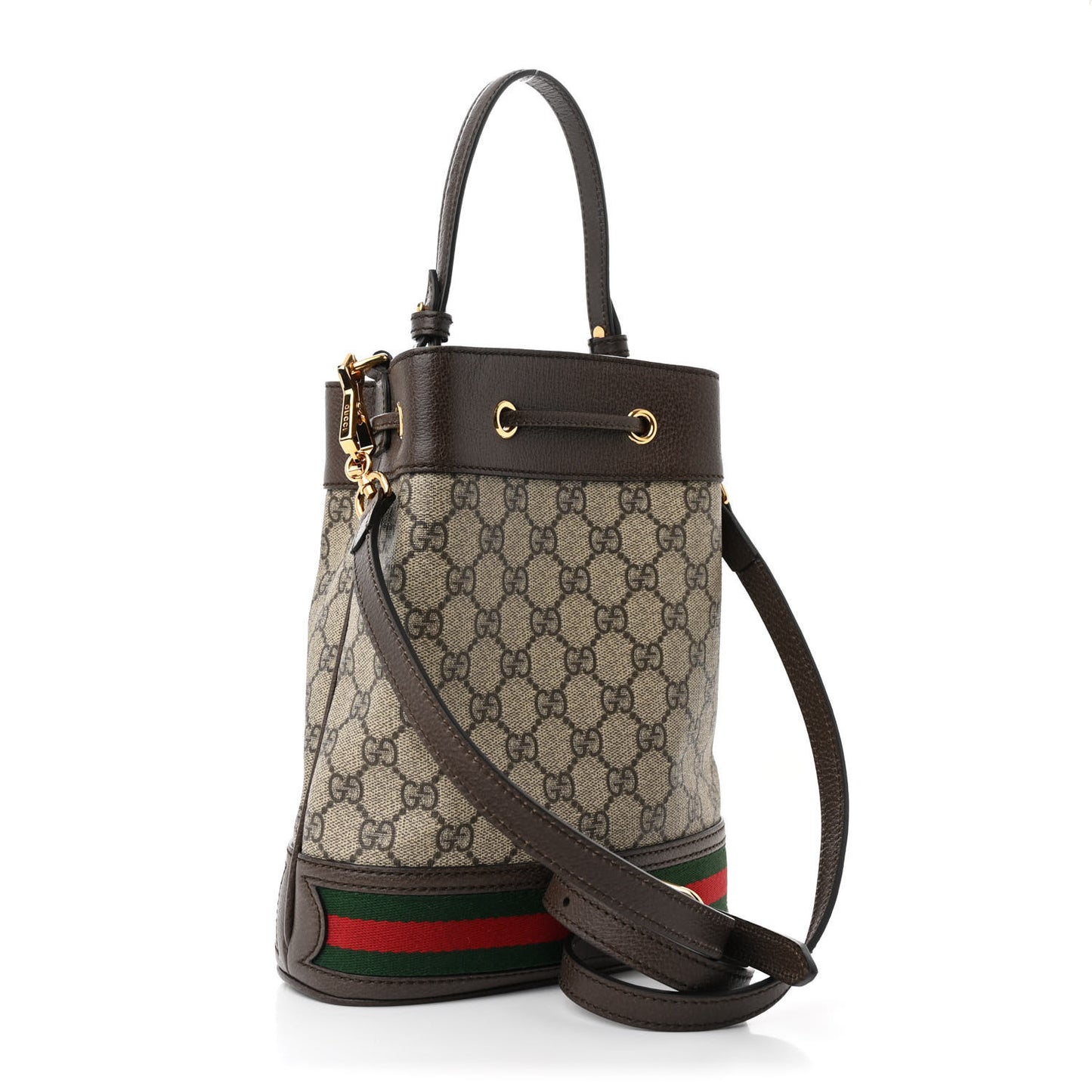 GG Supreme Monogram Web Small Ophidia Bucket Bag Brown