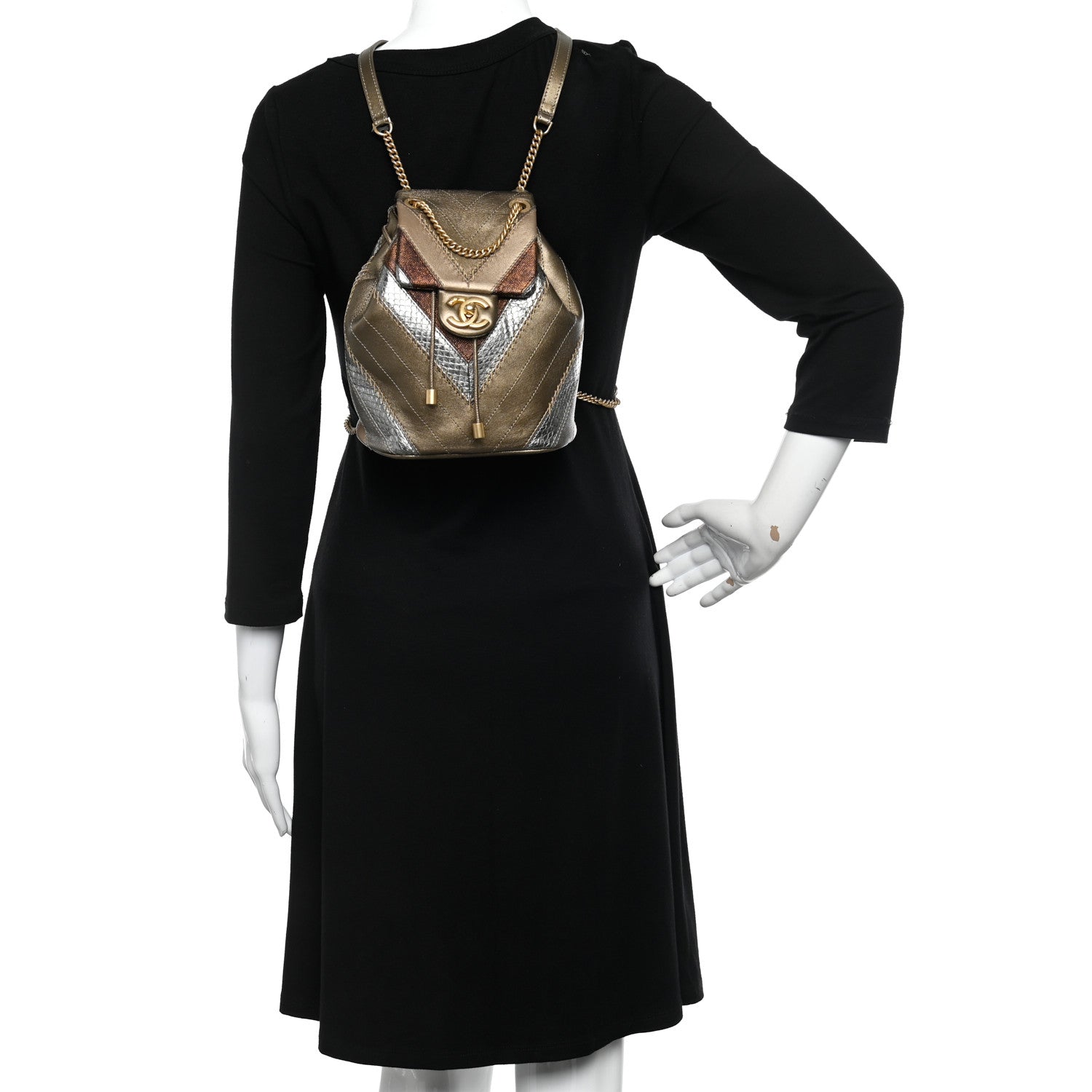 Chanel Metallic Calfskin Snakeskin Chevron Quilted Backpack Multicolor 2 of 10