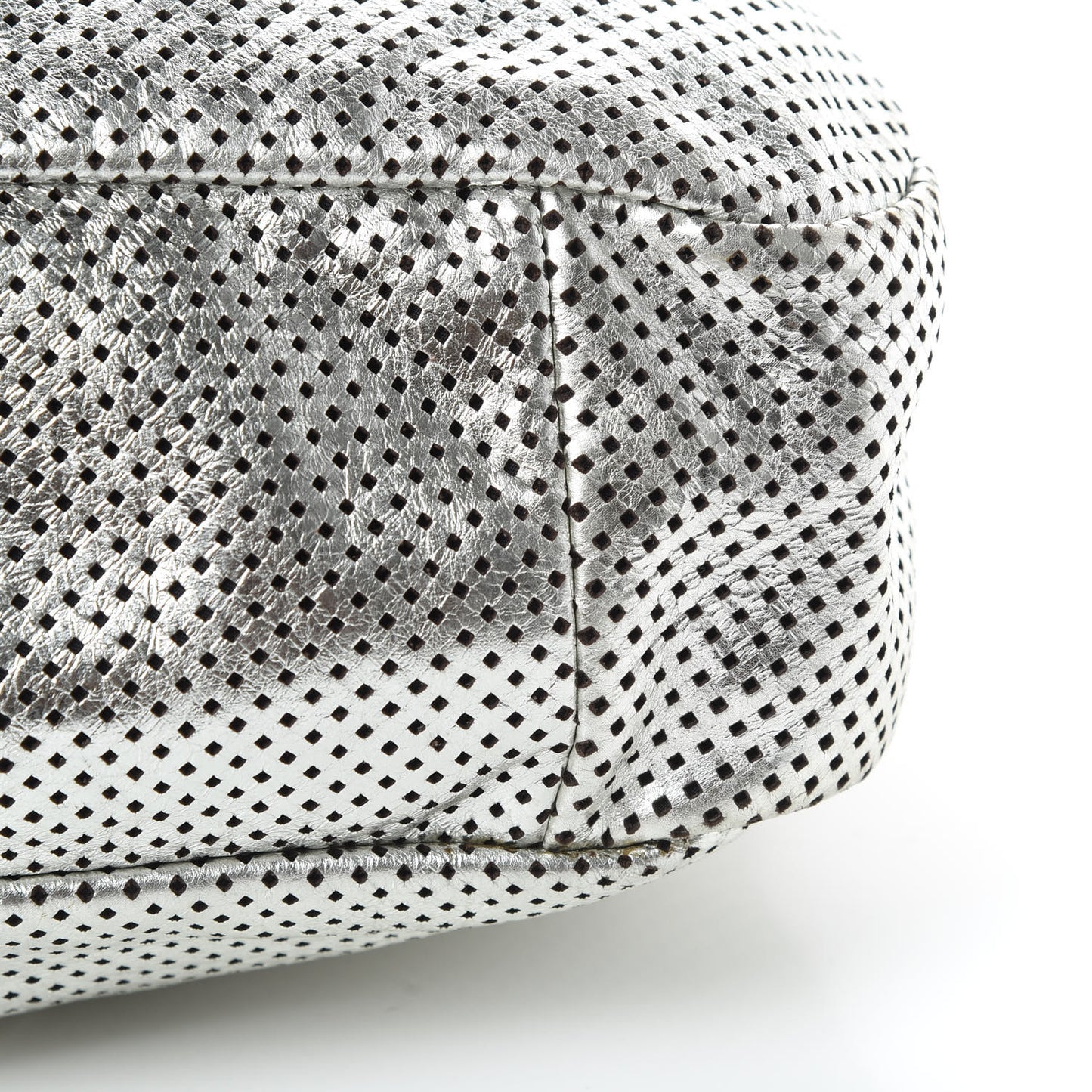 Metallic Glazed Calfskin Perforated Medium Rodeo Drive Tote Silver