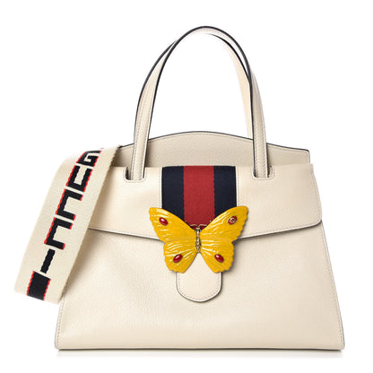 Gucci Grained Calfskin Web Stripe Butterfly Medium Totem Top Handle Bag White 1 of 11