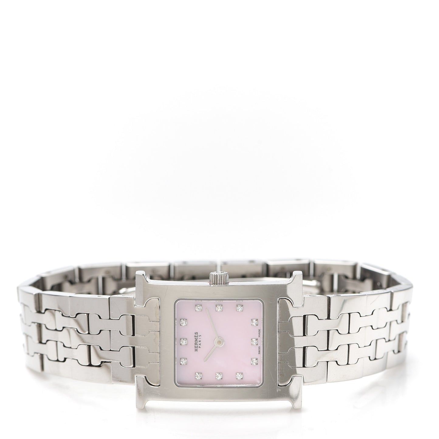 Stainless Steel Diamond Pink Mother of Pearl 21mm Heure H Hour Quartz Watch