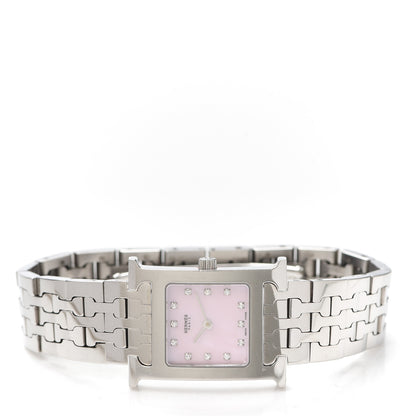 Hermes Stainless Steel Diamond Pink Mother of Pearl 21mm Heure H Hour Quartz Watch 2 of 6