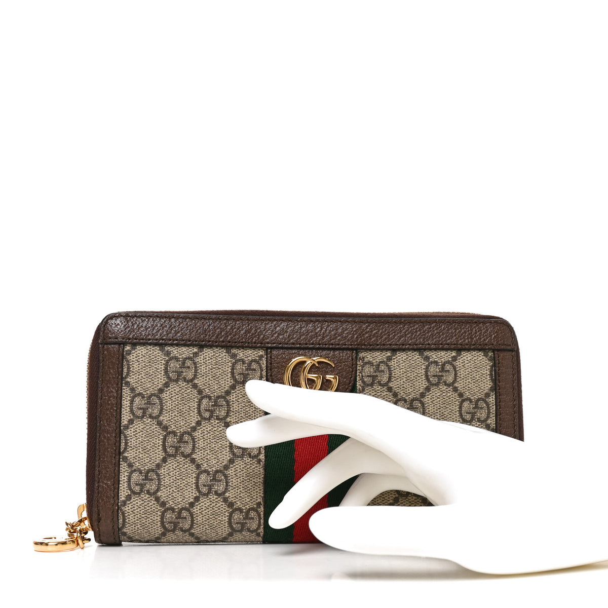 Gucci GG Supreme Monogram Web Ophidia Zip Around Wallet Brown 2 of 7