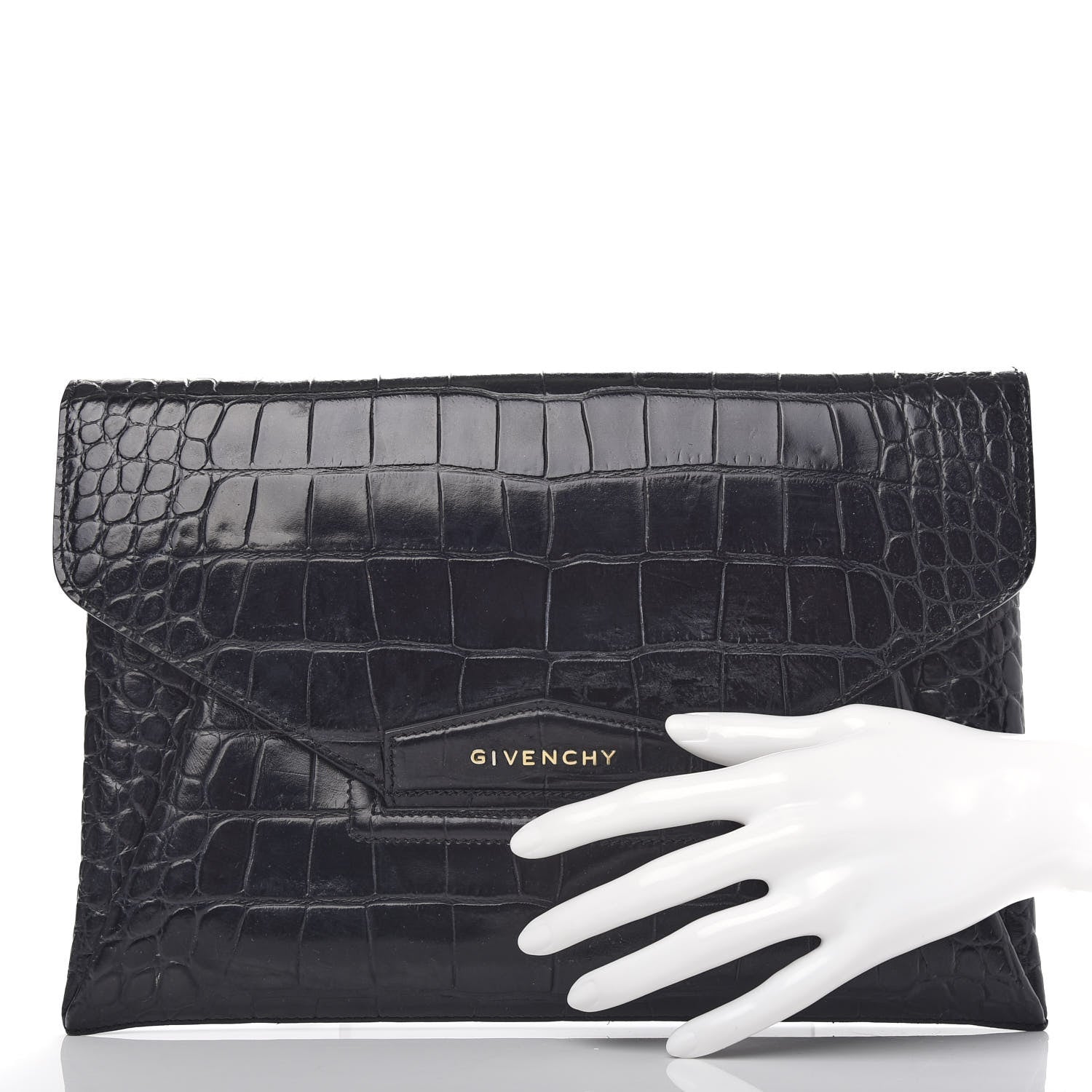 Givenchy Calfskin Crocodile Embossed Medium Antigona Envelope Clutch Black 2 of 10