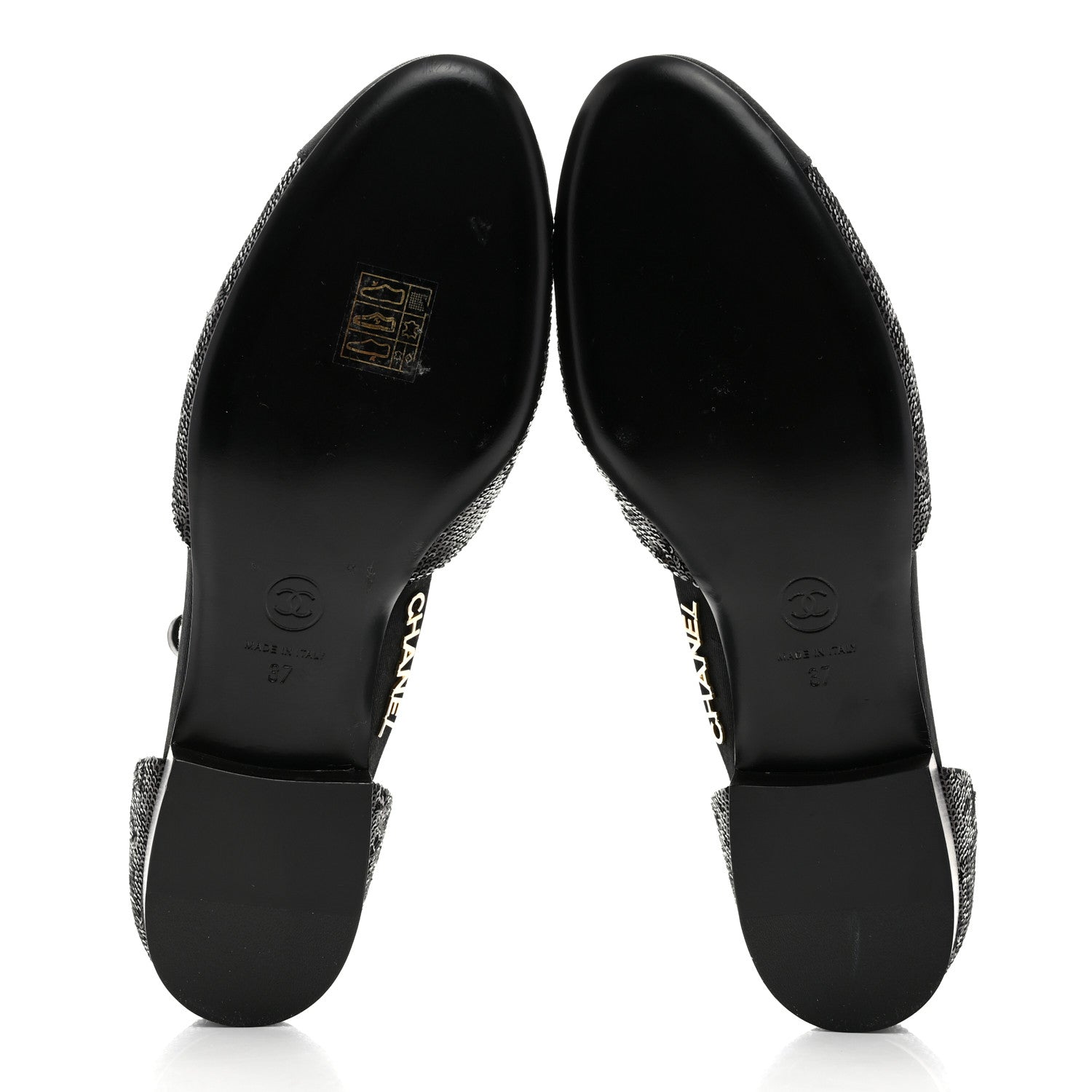 Chanel Sequin Grosgrain CC Cap Toe Ankle Flat 37 Black 5 of 8