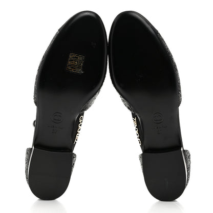 Chanel Sequin Grosgrain CC Cap Toe Ankle Flat 37 Black 5 of 8