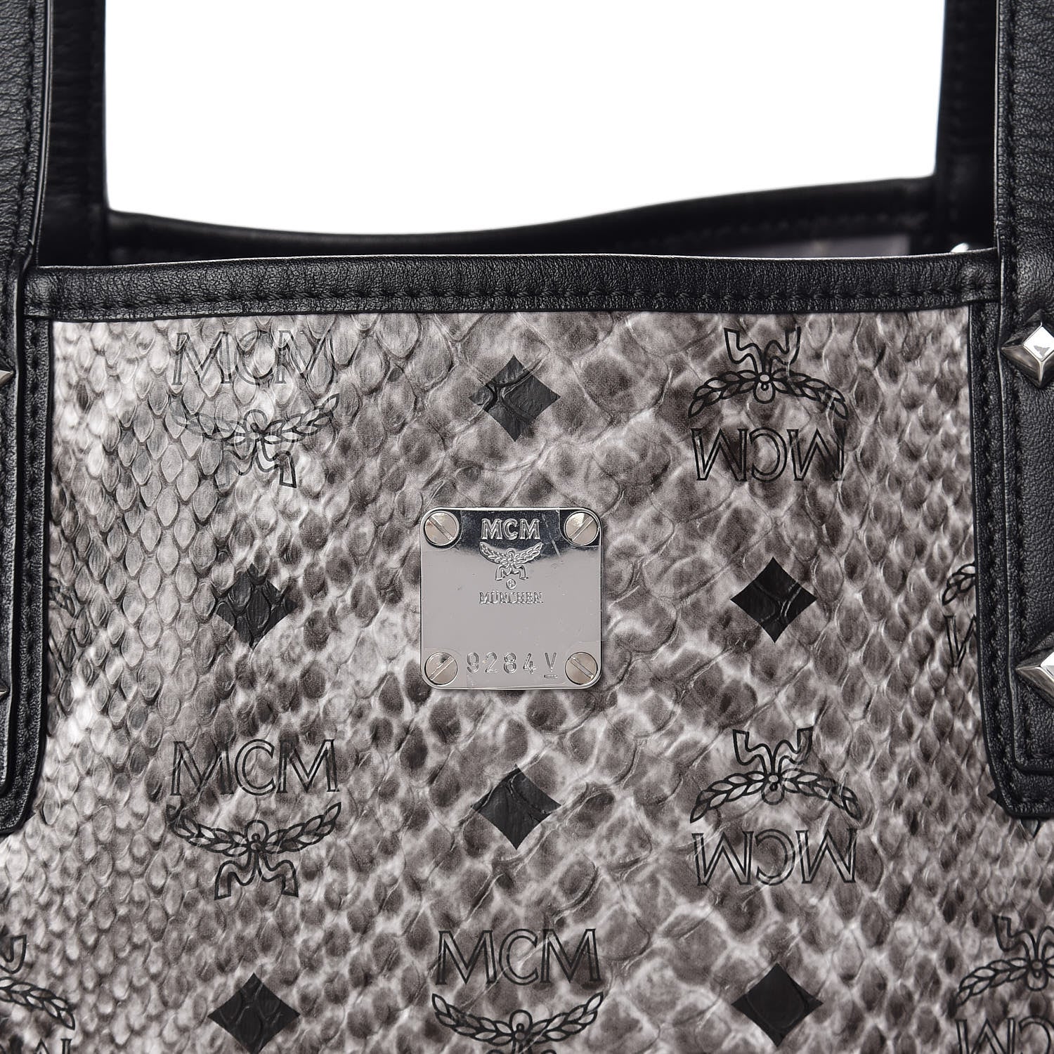 MCM Visetos Snakeskin Embossed Medium Shopper Tote Grey 9 of 16