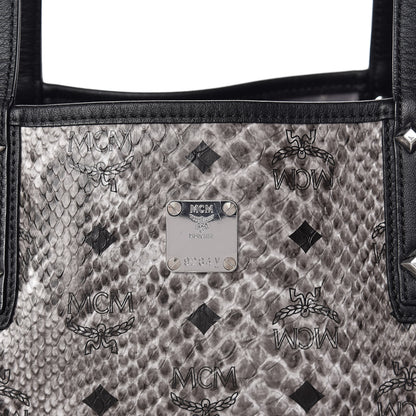 MCM Visetos Snakeskin Embossed Medium Shopper Tote Grey 9 of 16