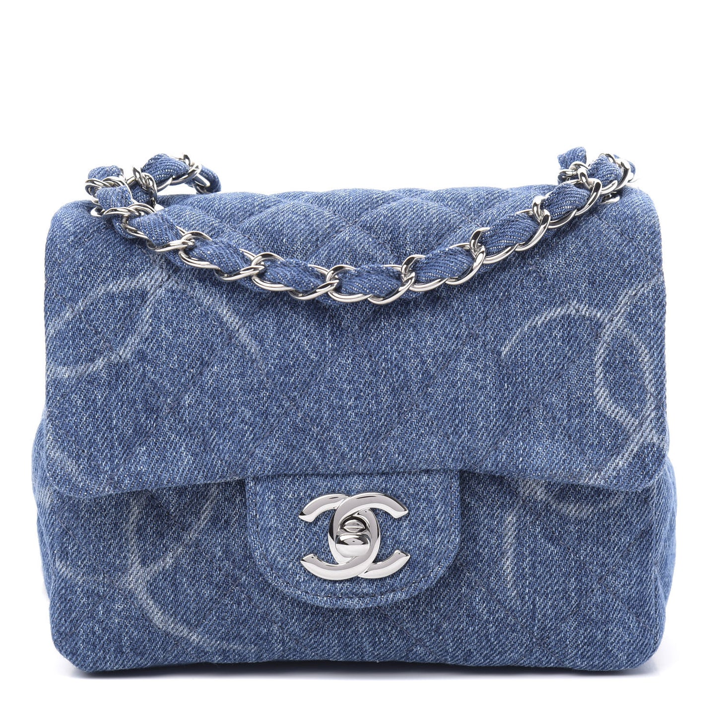 Denim CC Quilted Mini Square Flap Blue