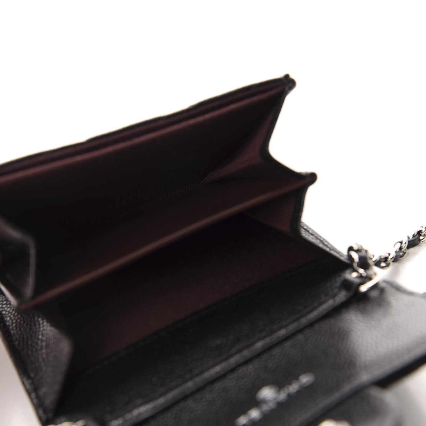 Caviar Quilted Flap Card Holder On Chain Black