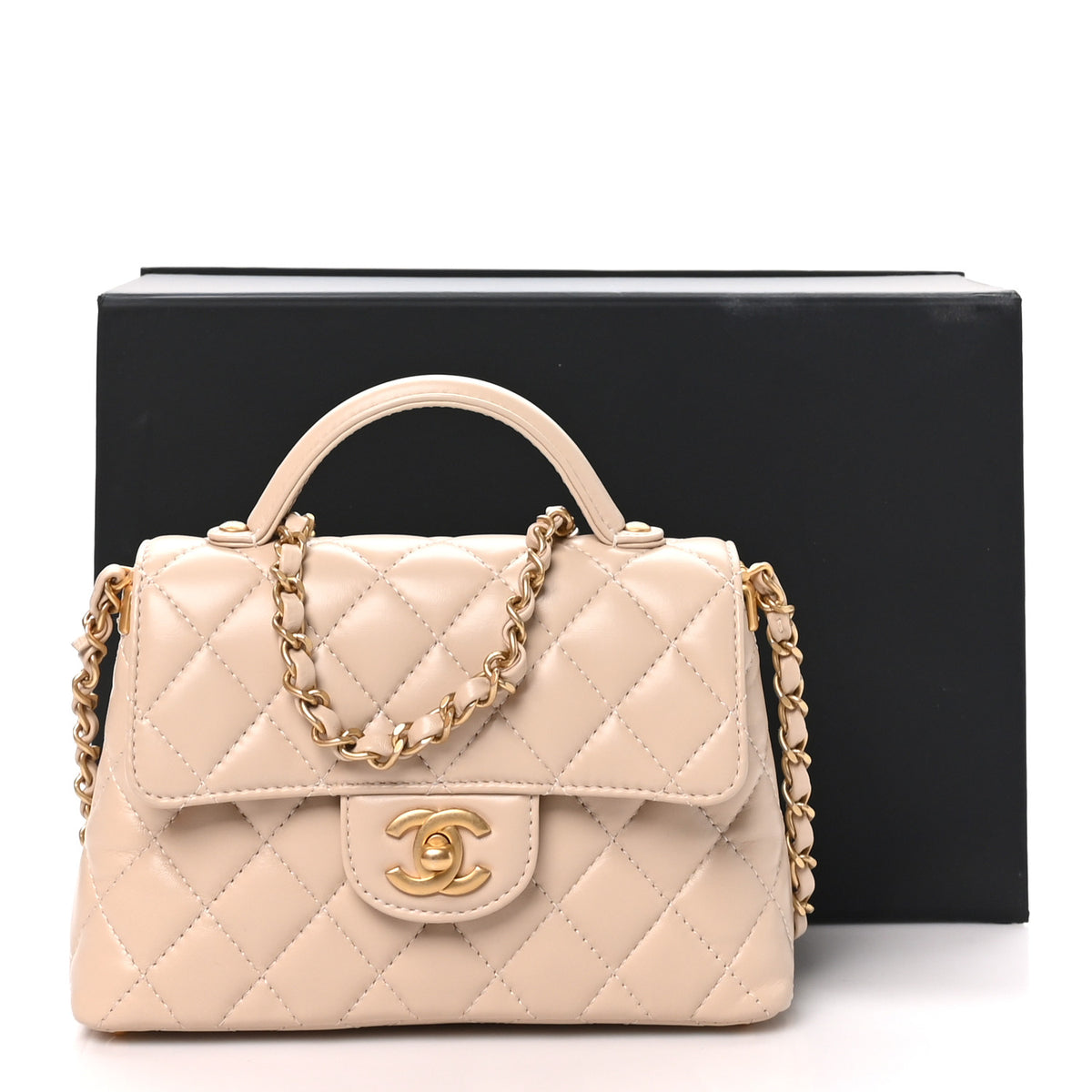 Chanel Lambskin Quilted Small Flap Top Handle Bag Beige 11 of 11