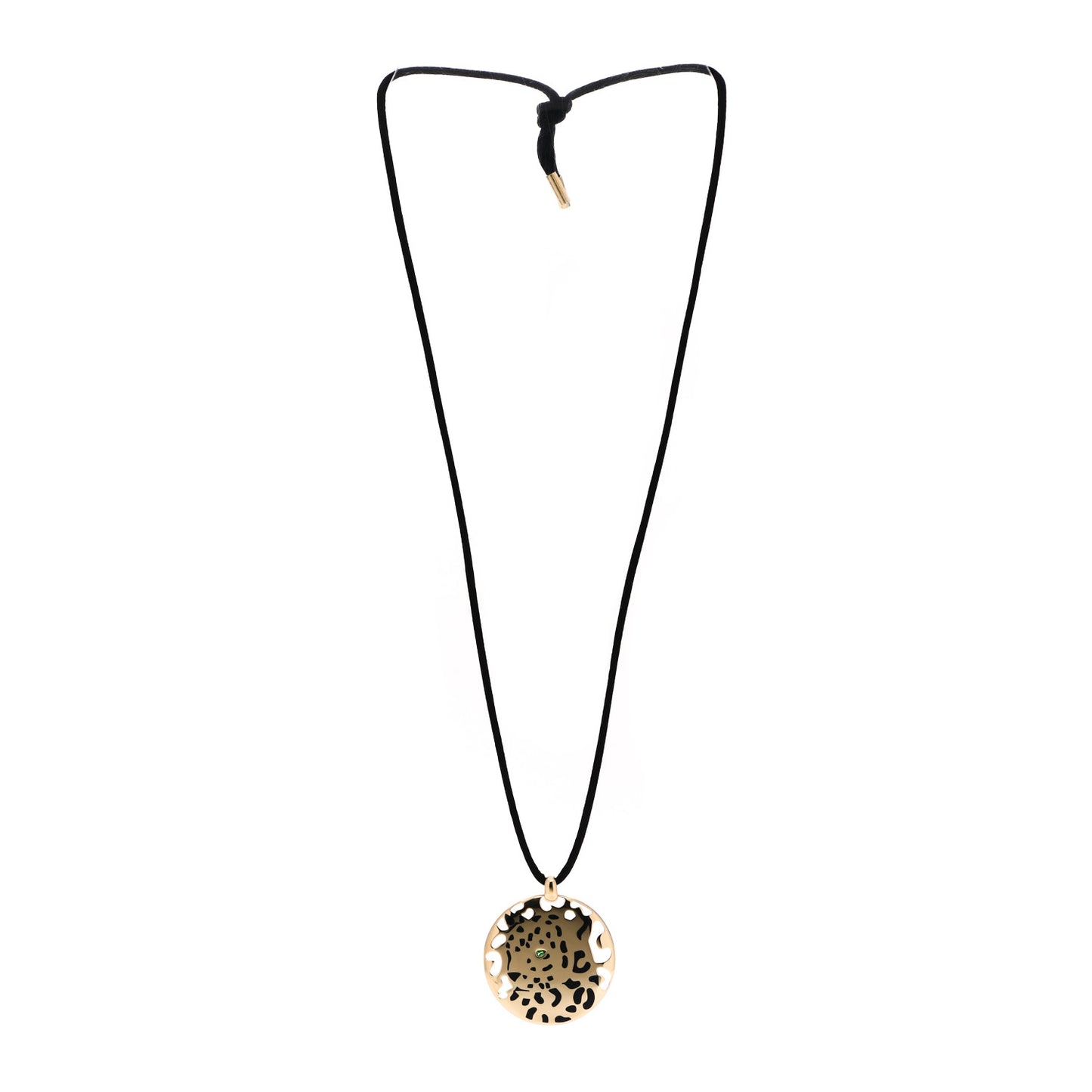 18K Yellow Gold Enamel Tsavorite Panthere De Cartier Pendant Cord Necklace
