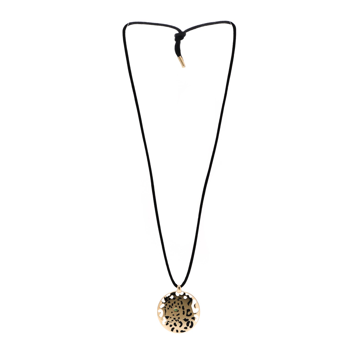 Cartier 18K Yellow Gold Enamel Tsavorite Panthere De Cartier Pendant Cord Necklace 3 of 4