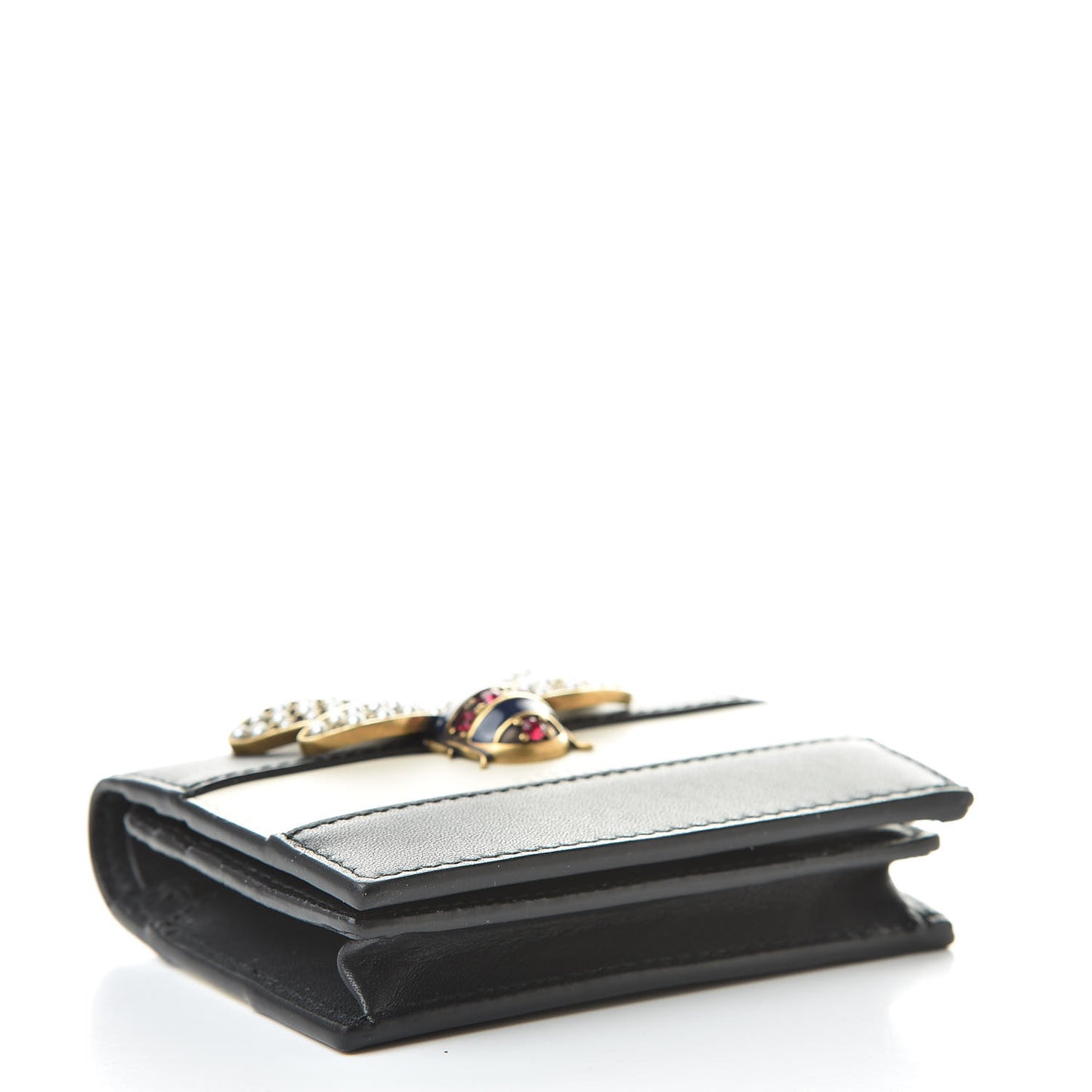 Calfskin Queen Margaret Card Case Wallet Black Mystic White