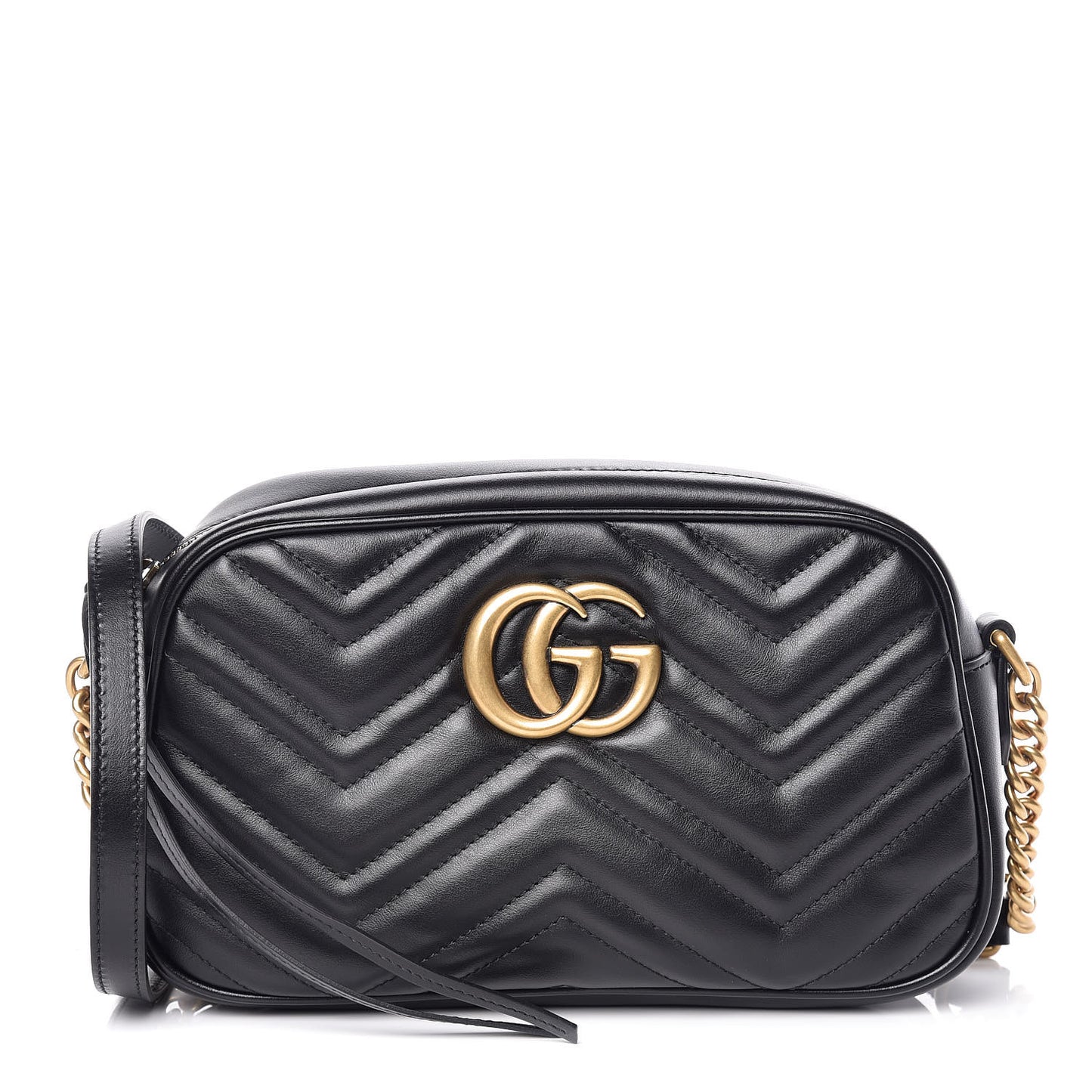Calfskin Matelasse Small GG Marmont Chain Shoulder Bag Black