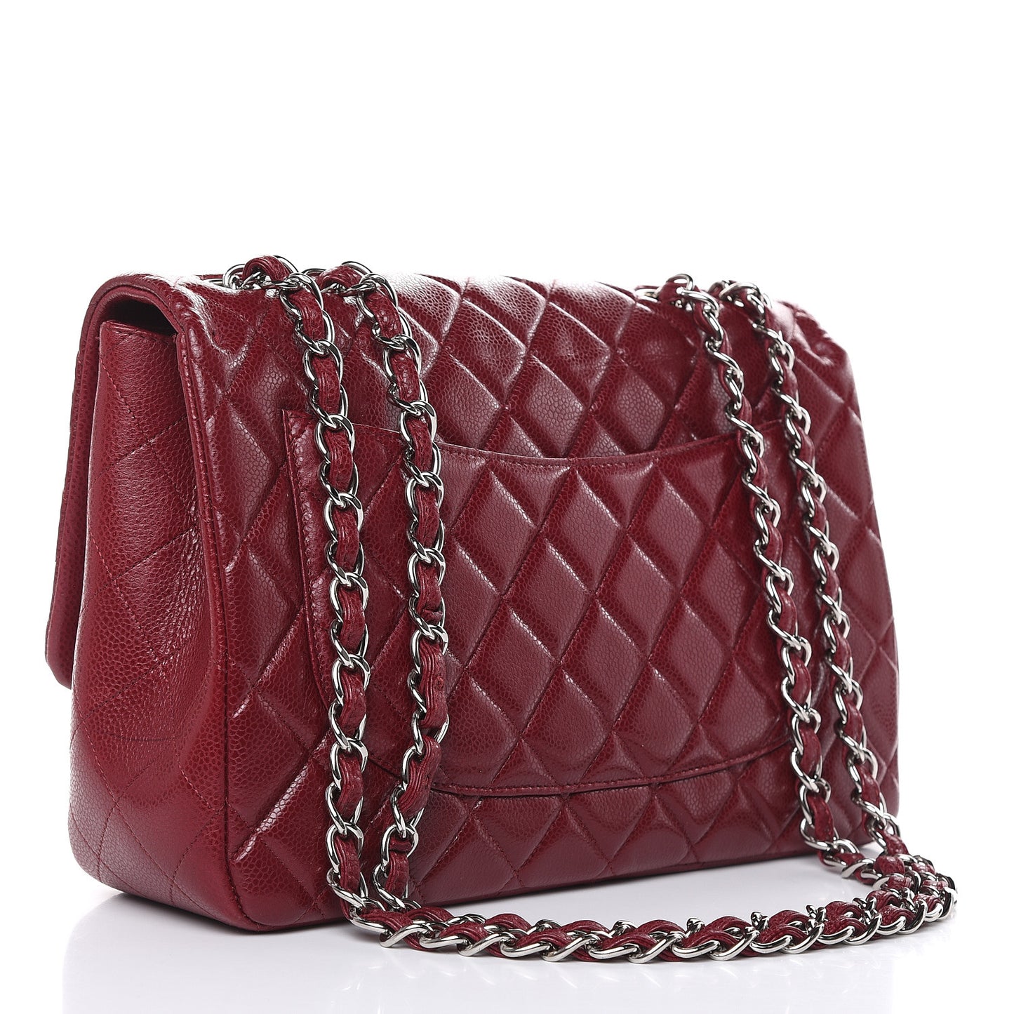 Caviar Quilted Jumbo Single Flap Dark Red