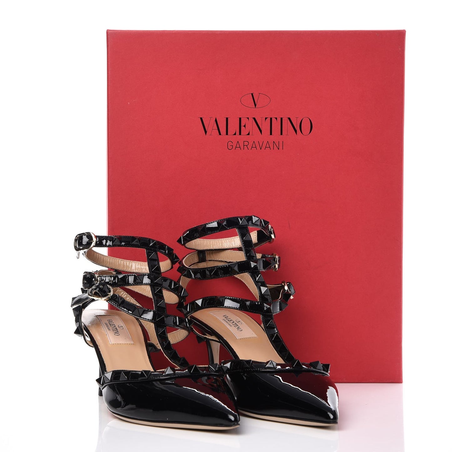 Patent Monochrome Rockstud Ankle Strap 65mm Pumps 37 Black