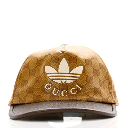 Gucci X ADIDAS Crystal Monogram Textured Dollar Calfskin Trefoil Embroidered Stefanos Baseball Hat L Mid Natural New Acero 3 of 12