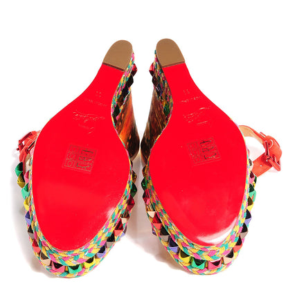Christian Louboutin Lambskin Suede Cubana Cataclou 140 Wedge Sandals 39 Poppy 5 of 6