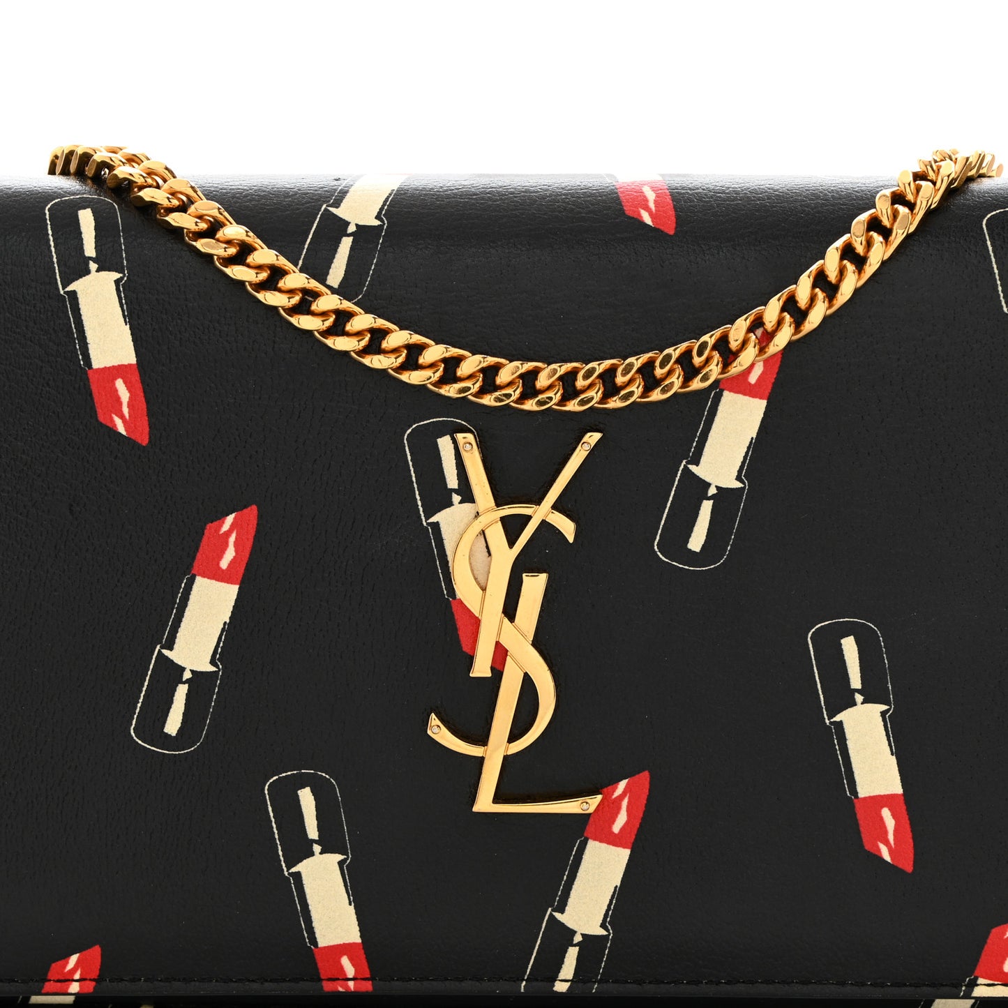 Calfskin Lipstick Print Classic Monogram Kate Wallet On Chain Black