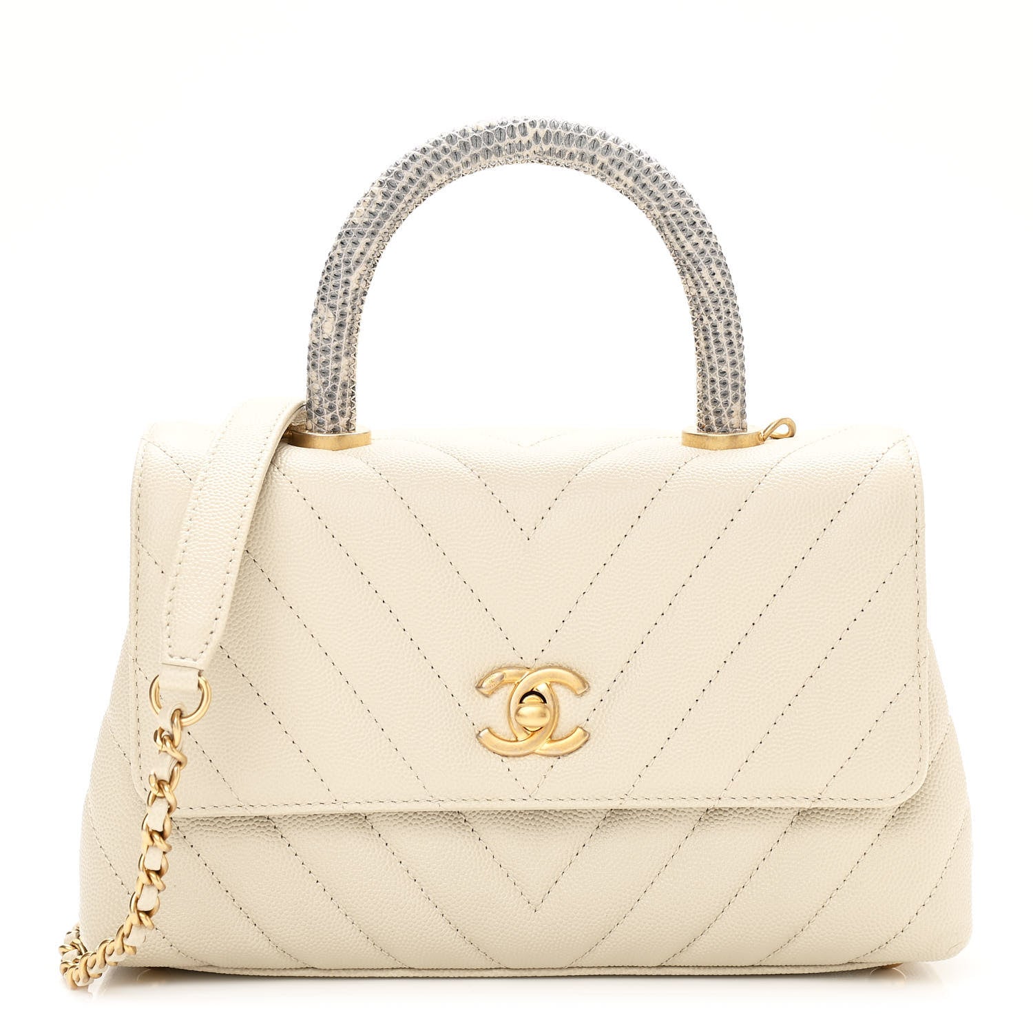 Chanel Caviar Lizard Chevron Quilted Mini Coco Handle Flap Ivory 1 of 10