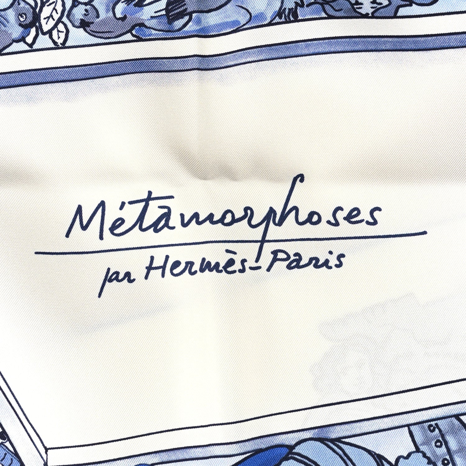 Hermes Silk Metamorphoses Par Hermes Paris Scarf 90 Blanc Bleu Ciel 2 of 4