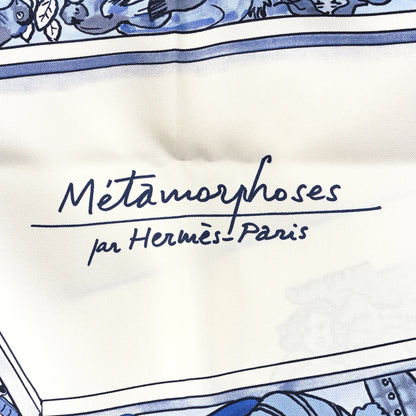 Hermes Silk Metamorphoses Par Hermes Paris Scarf 90 Blanc Bleu Ciel 2 of 4