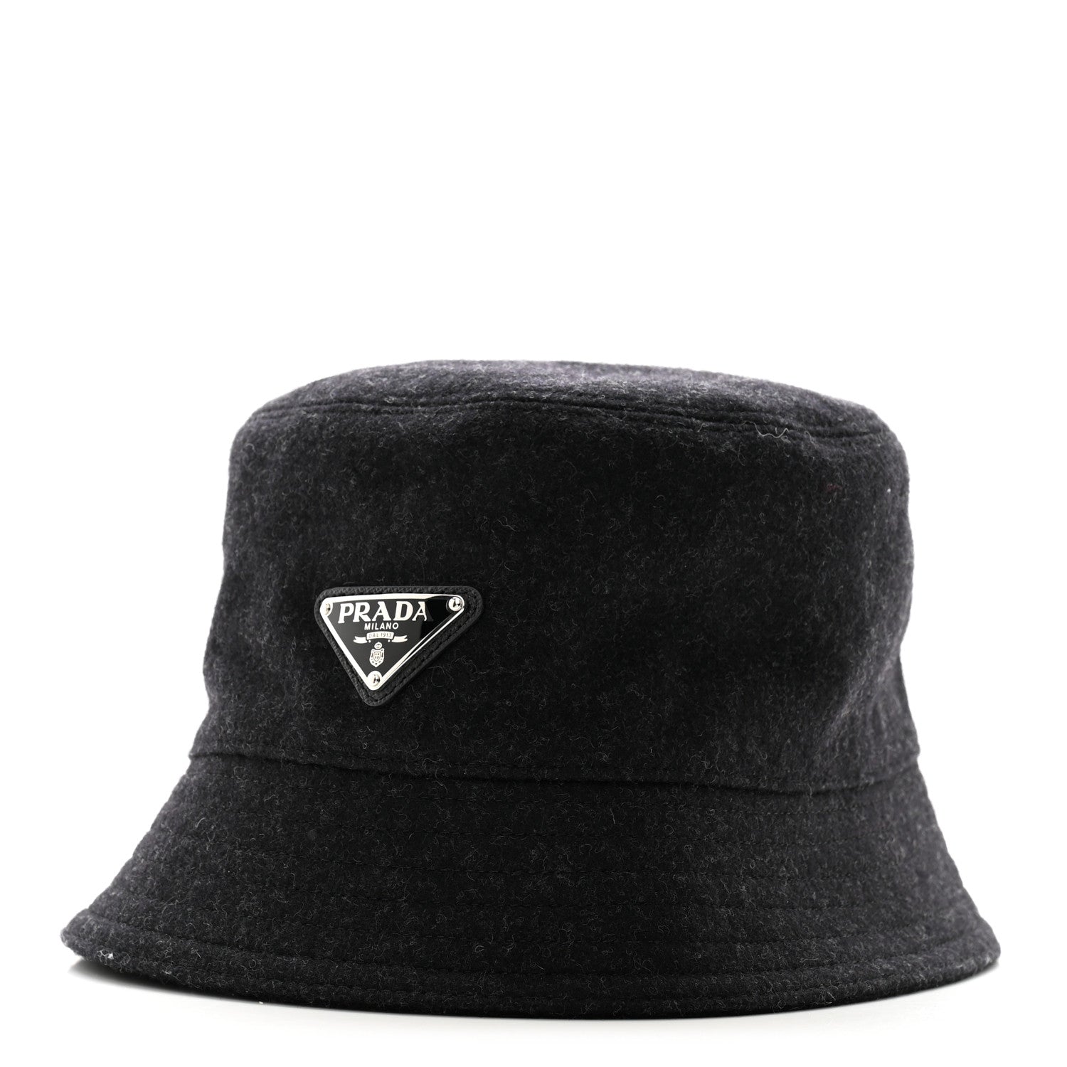 Prada Authentic Loden Wool Metal Triangle Logo Bucket Hat M Anthracite 1 of 10