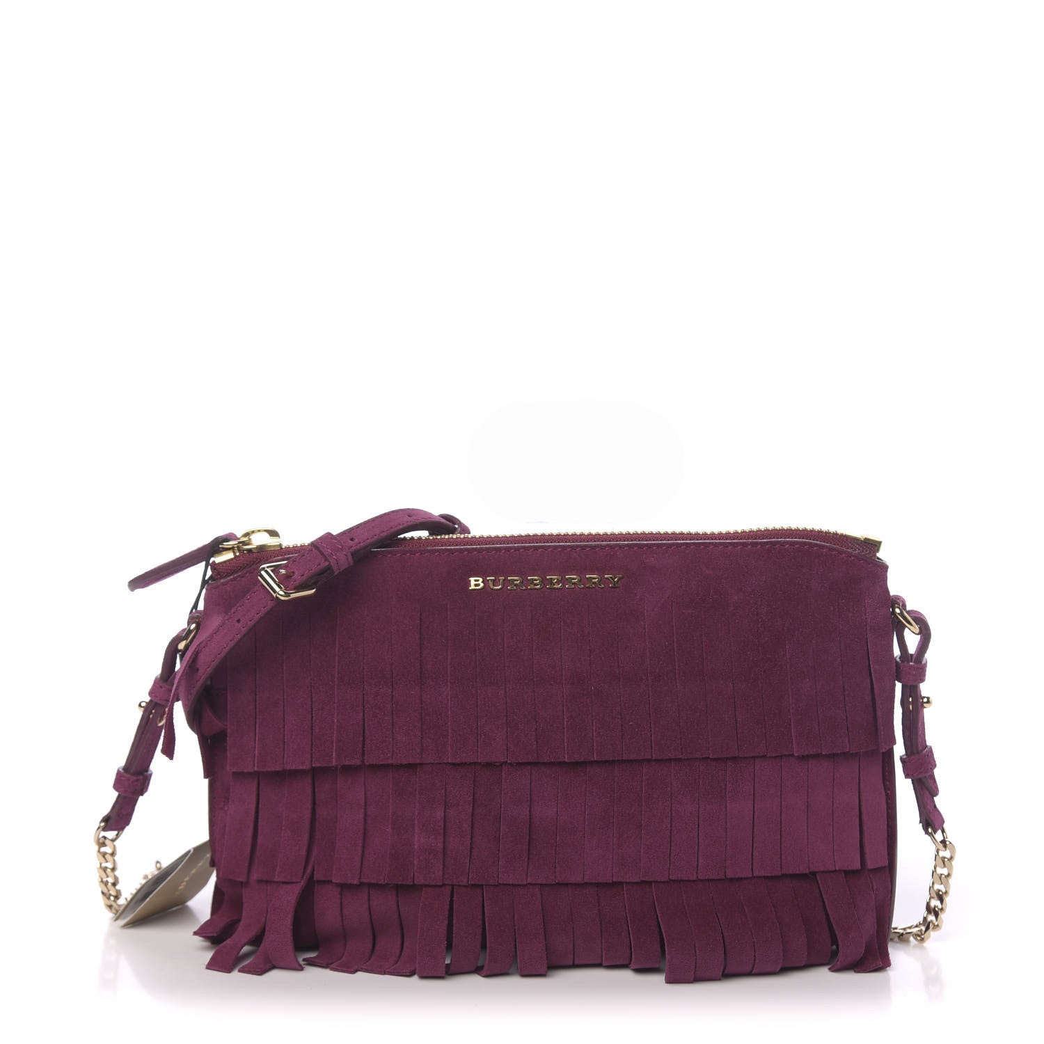 Burberry Suede Fringe Peyton Crossbody Clutch Bag Magenta 1 of 11