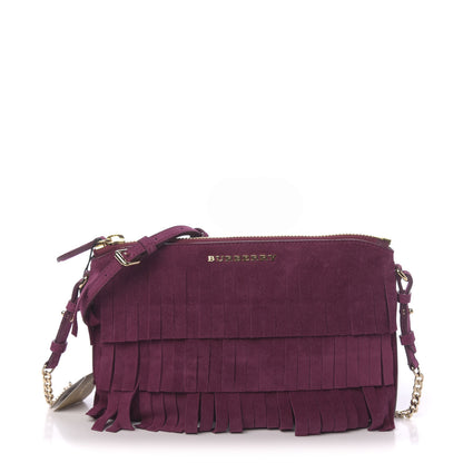 Burberry Suede Fringe Peyton Crossbody Clutch Bag Magenta 1 of 11