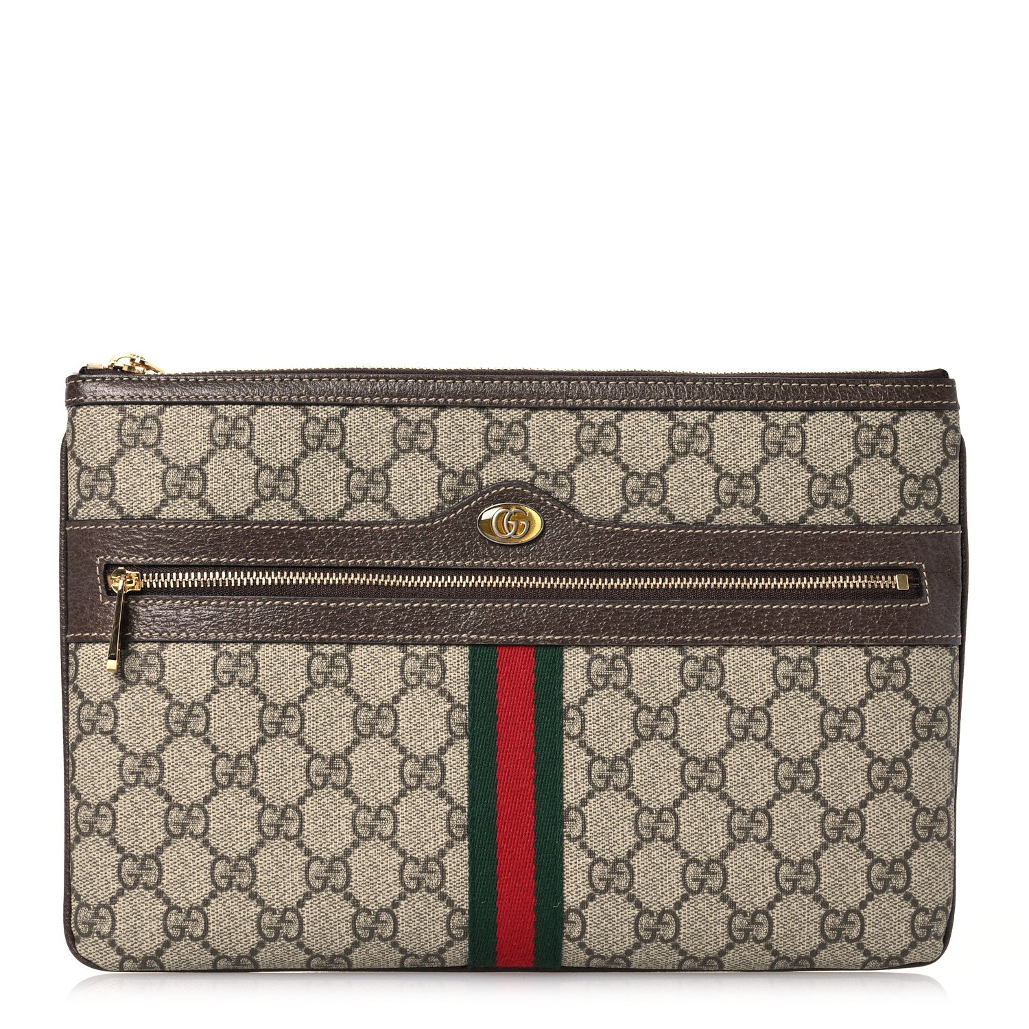 Gucci GG Supreme Monogram Large Ophidia Pouch Clutch Brown 1 of 11