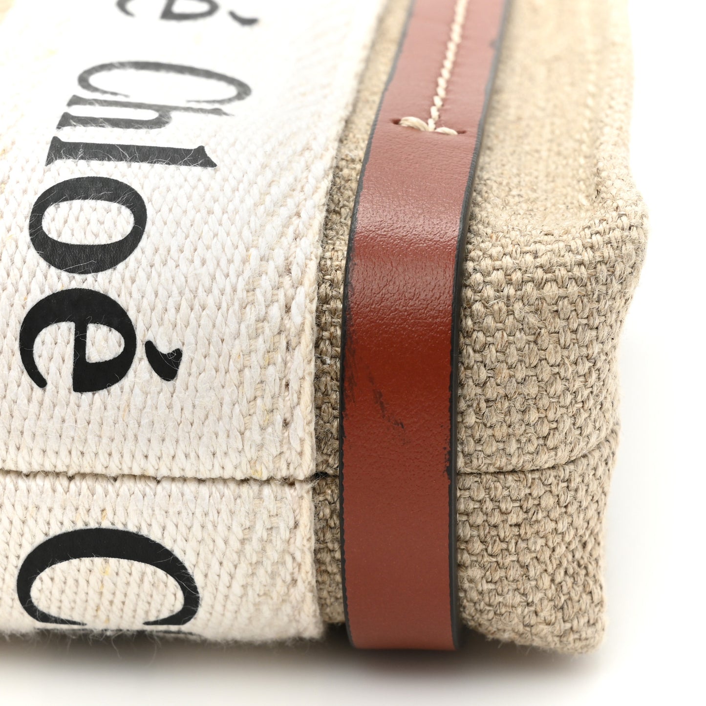 Cotton Calfskin Nano Woody Ribbon Tote White Brown