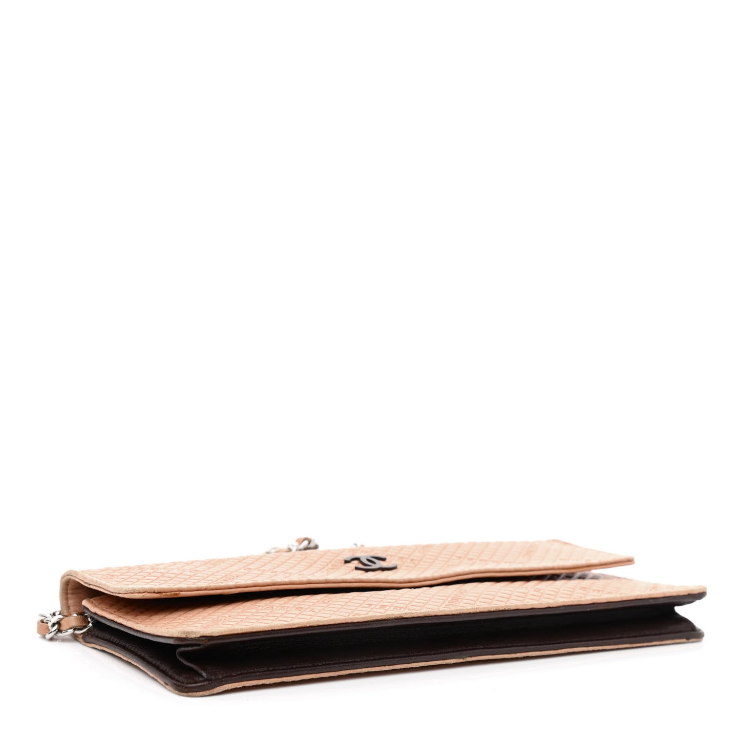 Lambskin Logo Embossed Wallet On Chain WOC Light Pink