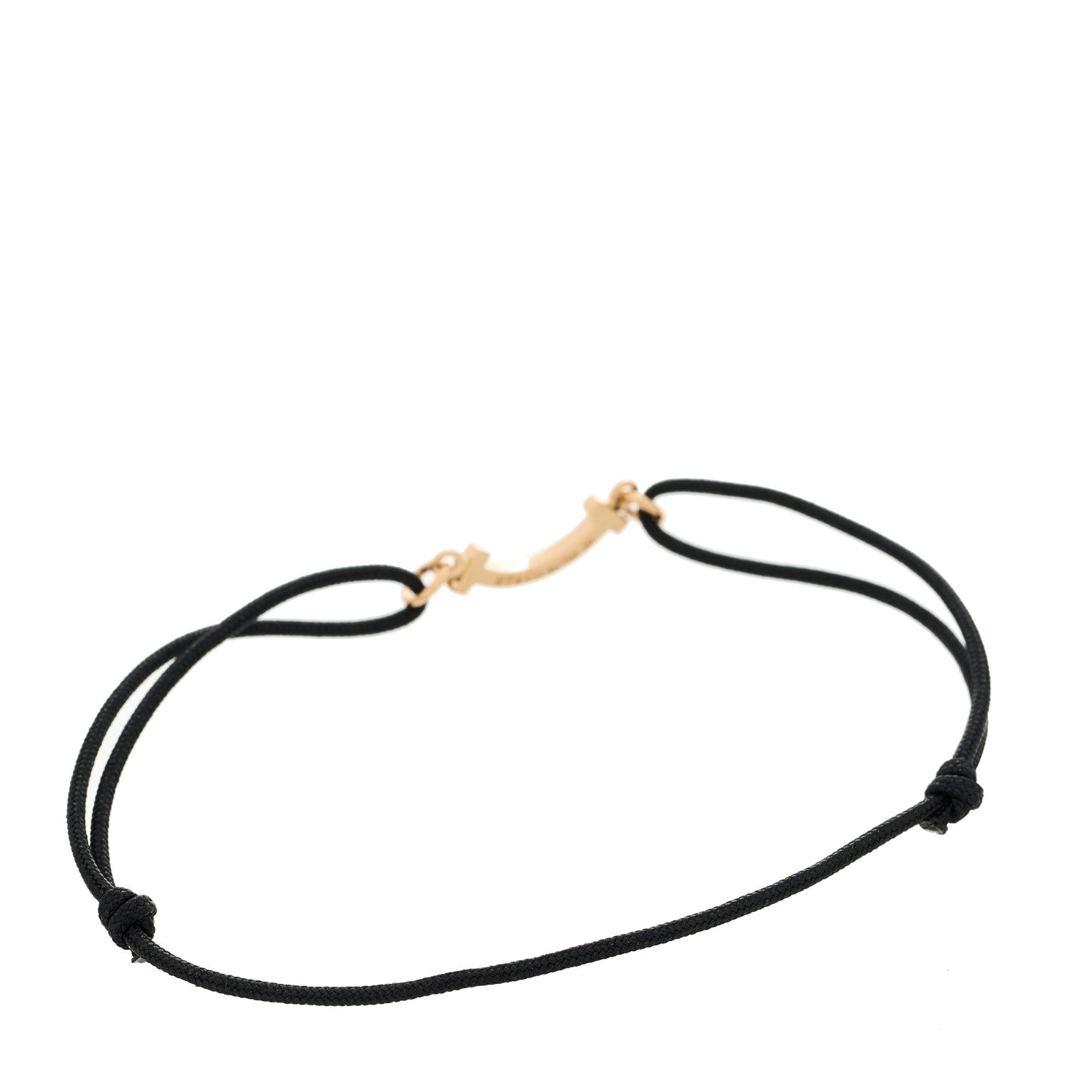 Tiffany 18K Rose Gold Mini T Smile Cord Bracelet Black 2 of 3