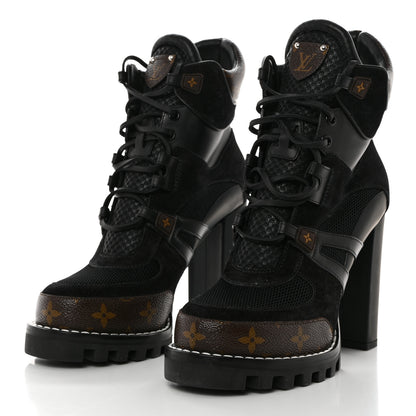 Louis Vuitton Suede Calfskin Monogram Star Trail Ankle Boots 39.5 Black 3 of 8