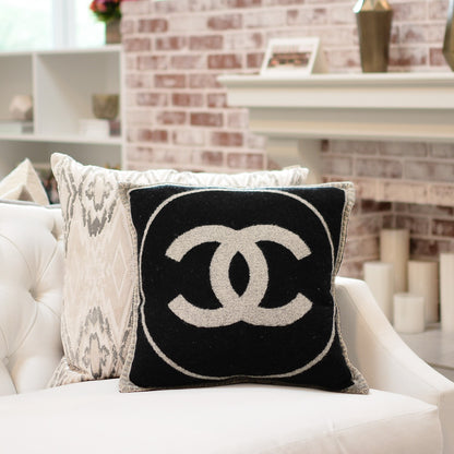 Chanel Merino Wool Cashmere CC Pillow Black Beige 2 of 4