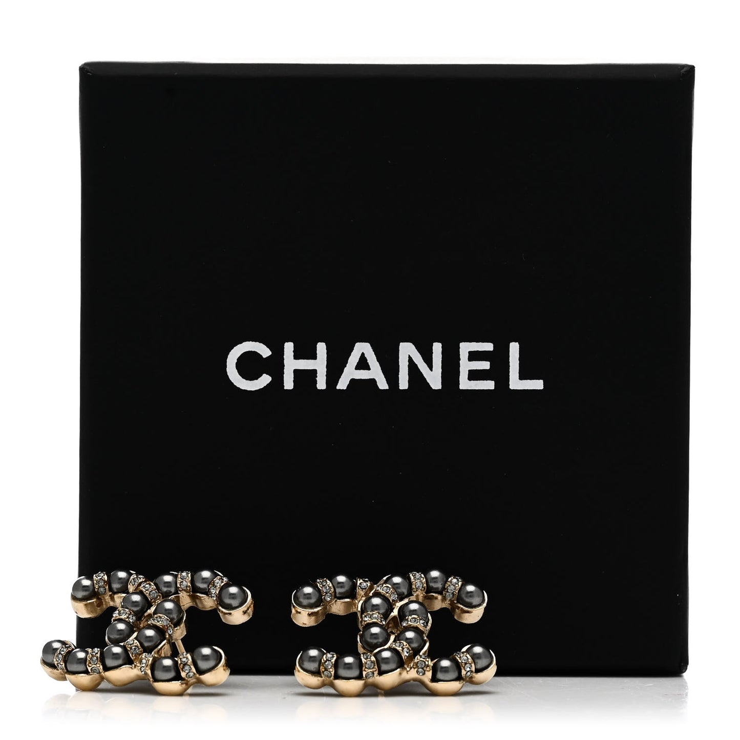 Pearl Crystal Nefertiti CC Earrings Gold Dark Grey