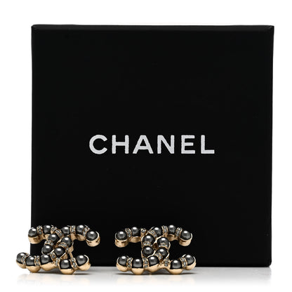 Chanel Pearl Crystal Nefertiti CC Earrings Gold Dark Grey 5 of 5